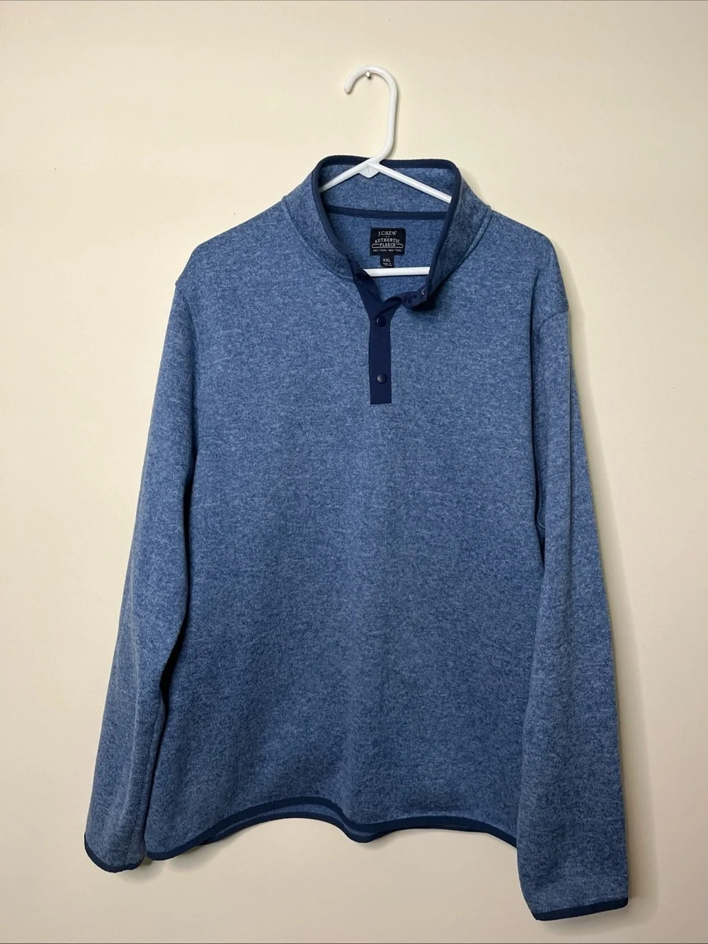 J.Crew Authentic Fleece Pullover Mens XXL Navy Blue Snap Neck Long Sleeve